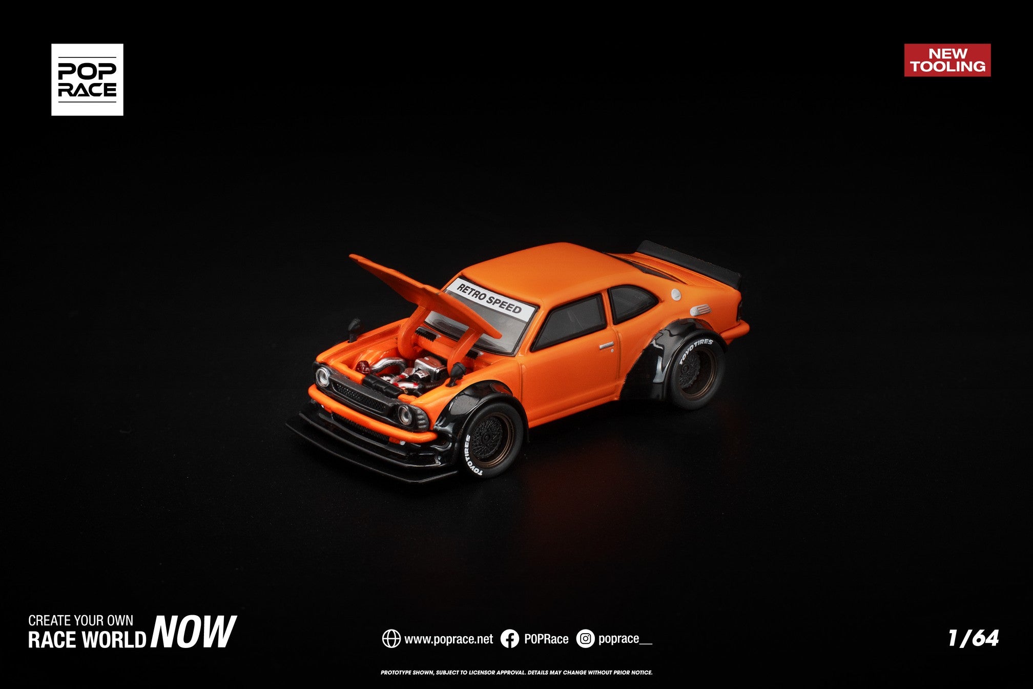 (Pre-order) POPRACE 1/64 TOYOTA COROLLA KE25 ORANGE Diecast Model Car