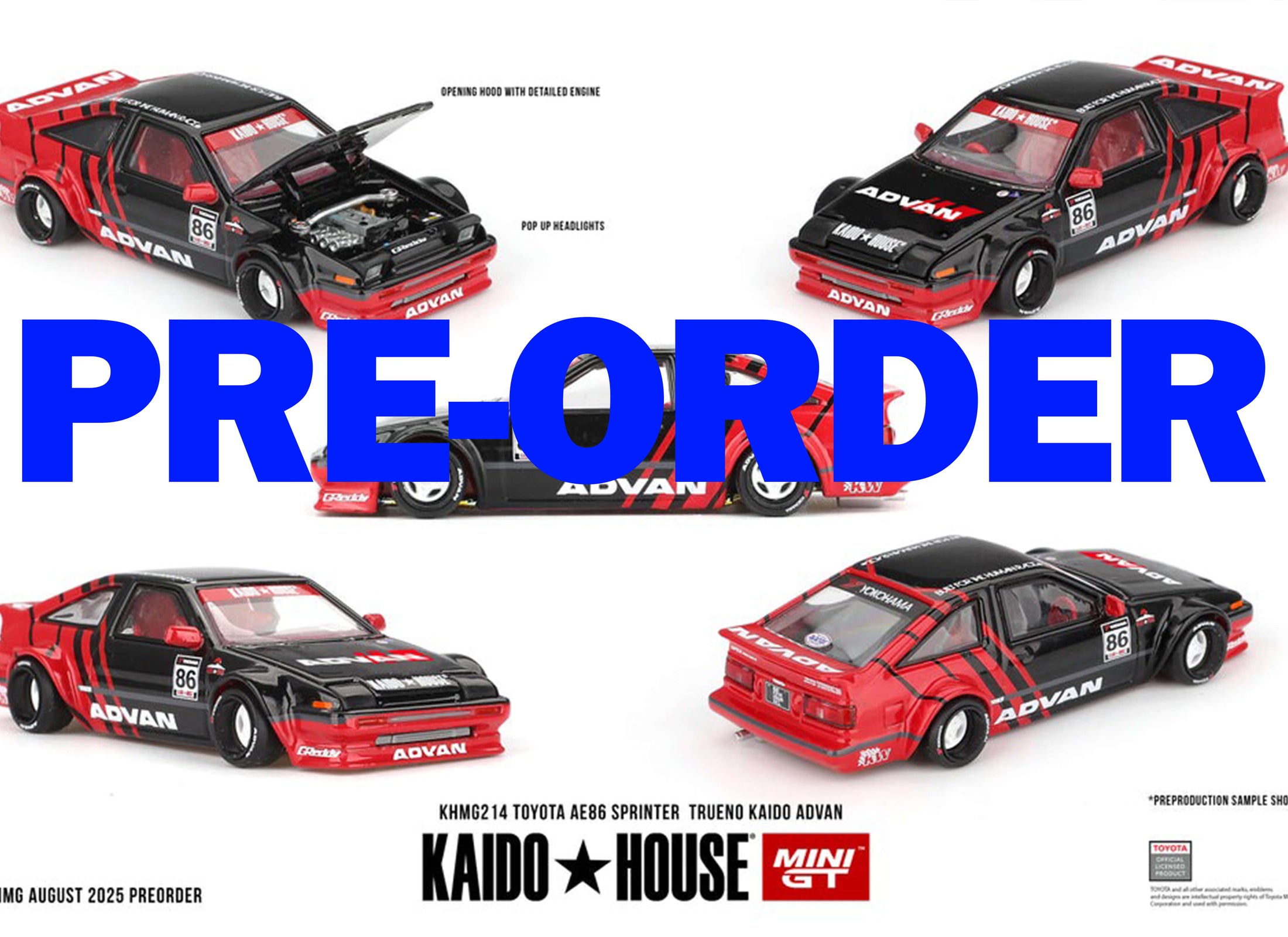 (Pre-order) Kaido House X Mini GT Toyota AE86 Sprinter Trueno Kaido ADVAN Car