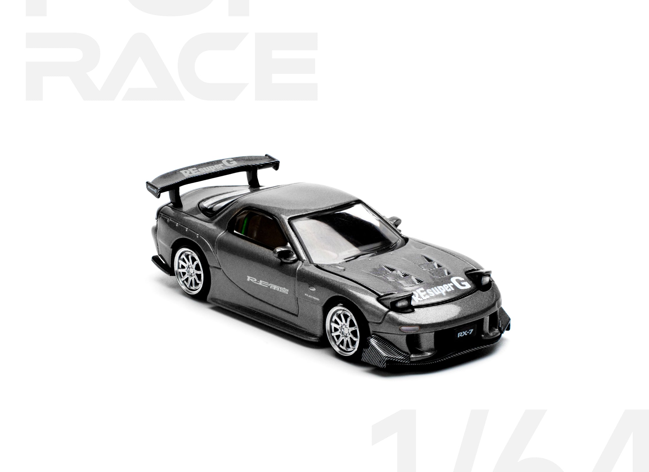 POPRACE 1/64 MAZDA RX7 RE-AMEMIYA - GUN METAL Model Car