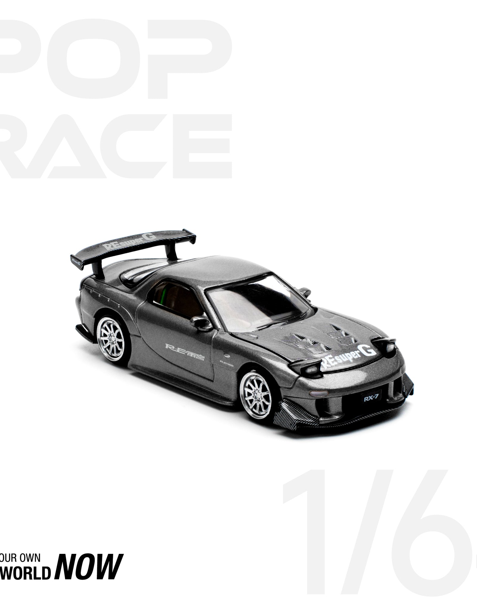 POPRACE 1/64 MAZDA RX7 RE-AMEMIYA - GUN METAL Model Car