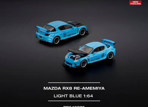Load image into Gallery viewer, POPRACE 1/64 MAZDA RX-8 RE-AMEMIYA LIGHT BLUE (Opening Front Hood )
